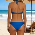 thumbnail image 6 of Hduncf Women's Triangle Ruched Bikini Set Solid Color Two Piece Swimsuit Halter Bathing Suit Blue XXL, 6 of 8