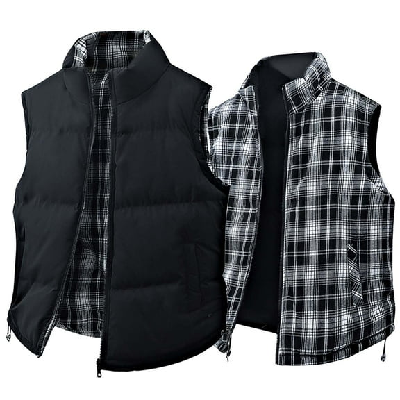 Hogleaql Mens Quilted Vest Sleeveless Lightweight Thermal Quilted Collared Coat Casual Fleece Puffer Button Down Outerwear Packable Winter Solid Pocket Jacket Black XL