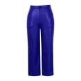 thumbnail image 3 of Women's High Waisted Straight Leg Leather Pants, PU Vegan Pleather Trousers with Pockets, Stretchy Faux Leather Pants for Casual, Club and Night Out Blue XL, 3 of 4