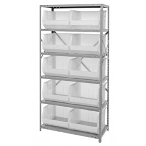 Clear 6 Shelf Unit With 10 Storage Bin Steel Shelving System - 18 x 36 x 75 in.