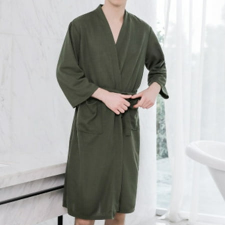 

Summer Thin Bathrobe Mid-length 3/4 Sleeve Pajamas Men Women Couple Home Service New