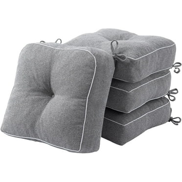 4 Pack of Chair Cushions for Dining Chairs, Kitchen Chair Pads with Shredded Blue Memory Foam Filling, Indoor Outdoor Chair Seat Cushions with Ties, 18 x 18 X 5 Inches, Grey