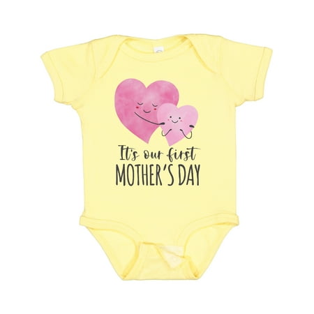 

Inktastic It s Our First Mother s Day Cute Hugging Hearts Boys or Girls Baby Bodysuit
