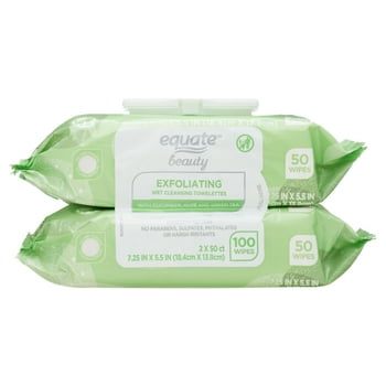 Equate Exfoliating Cleansing Towelette Wipes with Cucumber Aloe and Green Tea for Face Care (100 Count)