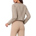 thumbnail image 3 of INSPIRE CHIC Womens Houndstooth Blazer Collarless Open Front Crop Plaid Tweed Jacket 2XL Brown, 3 of 5
