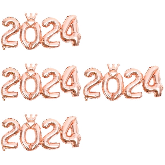 WORGEOUS 4 Sets  of 2024 Number Design Aluminum Foil New Year Balloon Decorative Balloons Party Balloons
