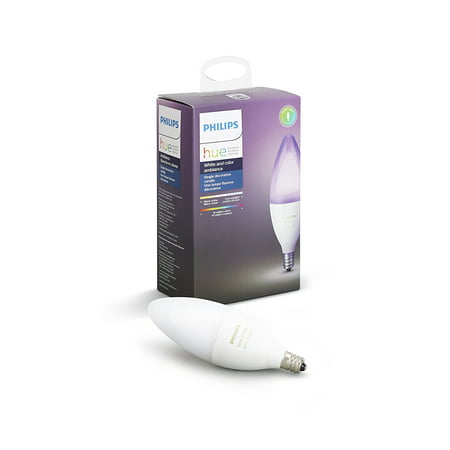 Philips Hue White and Color Ambiance E12 Smart Light Candelabra Bulb, 40W LED, (Best App For Hue Lights)