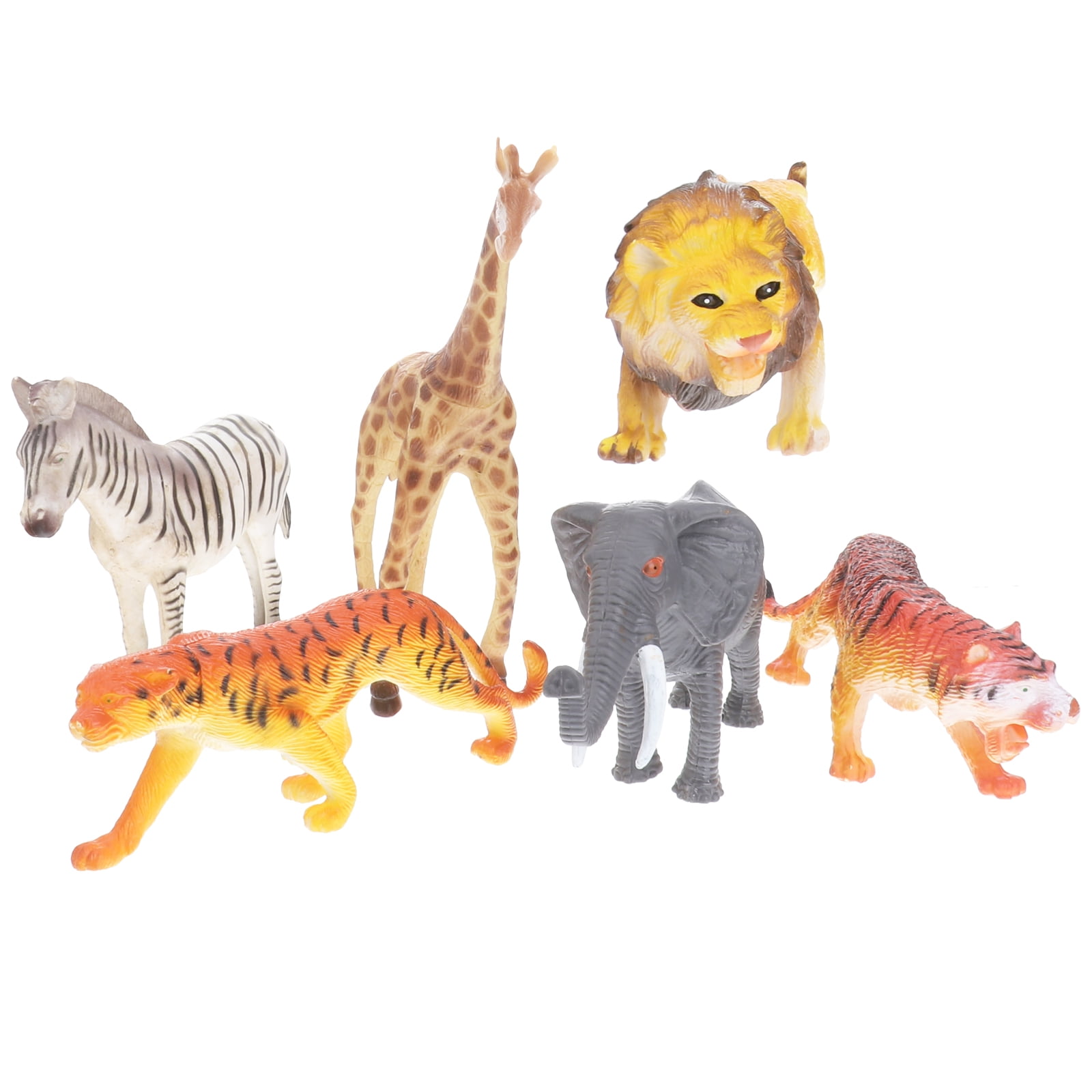 6pcs Plastic Model Tiger Leopard Lion Giraffe Zebra Elephant