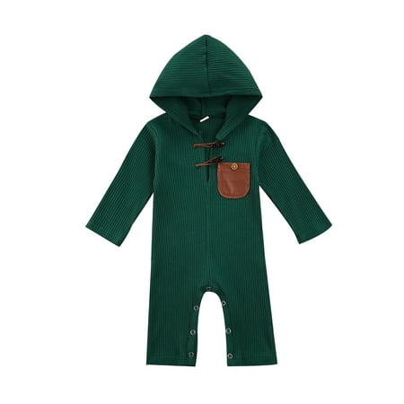 

Calsunbaby Newborn Infant Baby Boys Color Block Long Sleeve Hooded Romper with Pocket