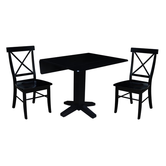 36" Solid Wood Square Dual Drop Leaf Dining Table with 2 Dining Chairs