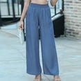 thumbnail image 6 of Wiyuqeen Women's WiLeg Palazzo Pants Elastic High Waisted Boho Casual Linen Pants Summer Loose Long Pant Straight Leg Trousers with Pockets, 6 of 9
