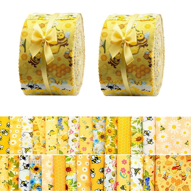 iMzoon 84 Pcs Bandes de Tissu en Rouleau Gelée pour Quilting, Rouleaux Gelée Pré-Découpés, Lots de Bandes de Tissu pour Quilting, Matériel pour Projets de Quilting et de Couture, Design Abeille