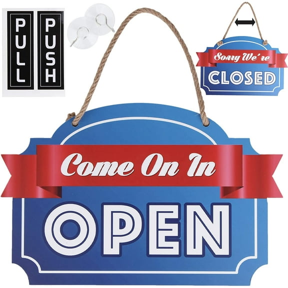 OPEN/CLOSE AZUL Y ROJO: sign 5mm 2 suction cups 40mm Push Pull Door Vertical Sign Set 1.5" x 5" 0.12mm