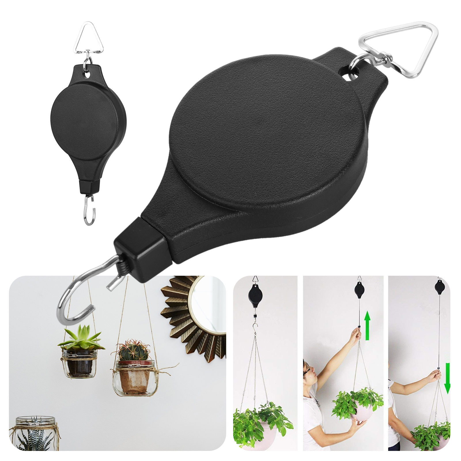 Retractable Pulley Hanging Basket Plant Flower Hooks High Up and Pull Down Hanger for Garden Retractable Pulley Hanging Basket Plant Flower Hooks High Up and Pull Down Hanger for Garden