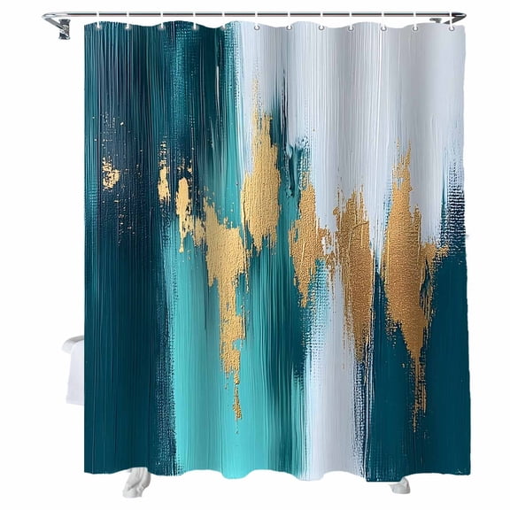 Shower Curtains Blue Green Gold Texture Bath Curtain Abstract Art Waterproof Bathroom Shower Curtain Set with Hooks Decoration 36 x 72 Inches