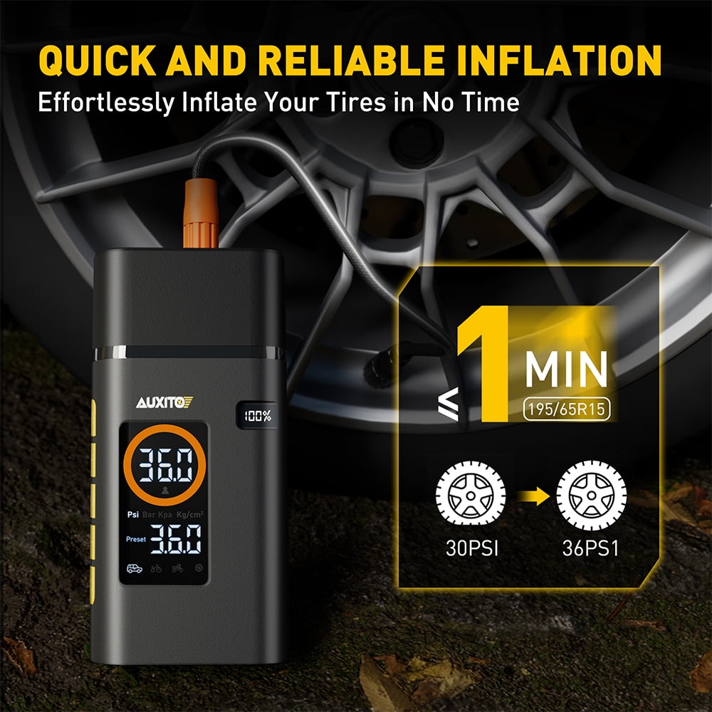 AUXITO Tire Inflator Portable Air Compressor, 150 PSI Cordless Air Pump with 7800mAh Rechargeable Battery for Car, Truck, Motorcycle Tires & Ball,  Compact Bike Pump
