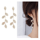 thumbnail image 2 of Par Aretes Hojas Colgante Pendiente Largo Dorado Oscuro, 2 of 5