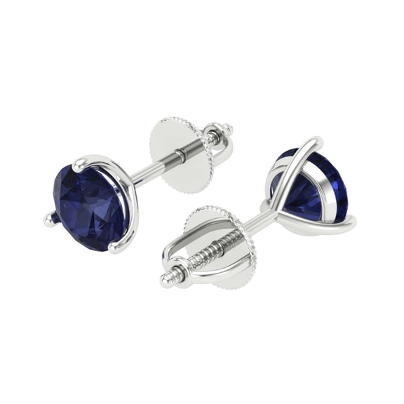 1.5 Ct Round Cut Studs Blue Sapphire 14K White Solid Solid Gold Everyday Dainty Earrings Screw Back