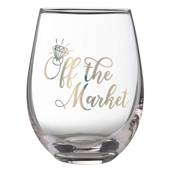 Lillian Rose Bride Engagement Off The Market Stemless Wine Glass (G117 OM), 1 Count (Pack of 1), Clear