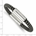 thumbnail image 4 of Stainless Steel Polished Black Leather 8.75In Bracelet (8.75 X 10) Made In China -Jewelry By Sweet Pea, 4 of 7