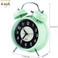 thumbnail image 4 of Reloj despertador de 4 pulgadas, de cuarzo, analógico, vintage, con doble campana, alarma fuerte y luz nocturna, caja de metal (verde), 4 of 5