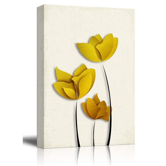 wall26 - Canvas Wall Art - 3D Effect Gold Flowers - Giclee Print Gallery Wrap Modern Home Art Ready to Hang - 24x36 inches