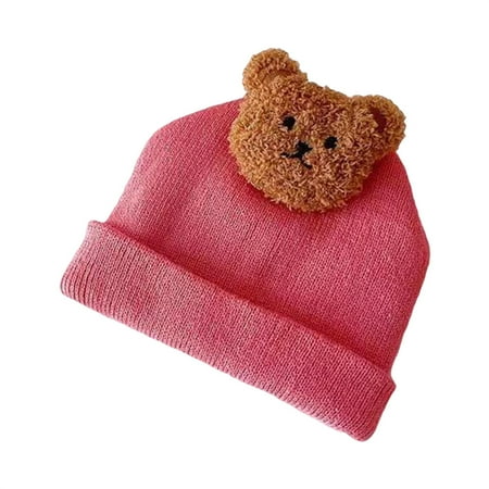 

Baby Girls Boys Knitted Hat Soft Warm Cute Cartoon Bear Doll/Label Winter Cap for Casual Daily