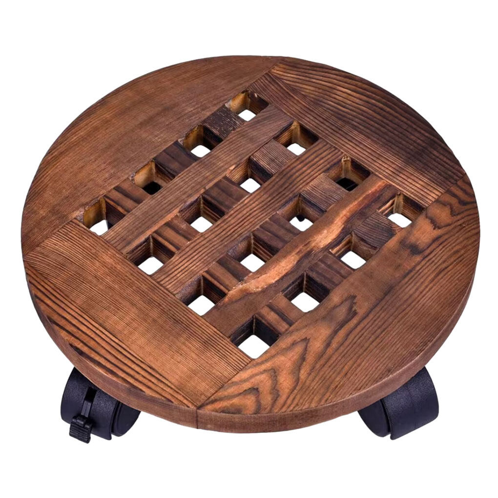 thinsony Wood Plant Stand Round Rolling Tray with Rotating Wheels Indoor Outdoor Pots Storage Rack for Home Garden, Type 2, 25cm