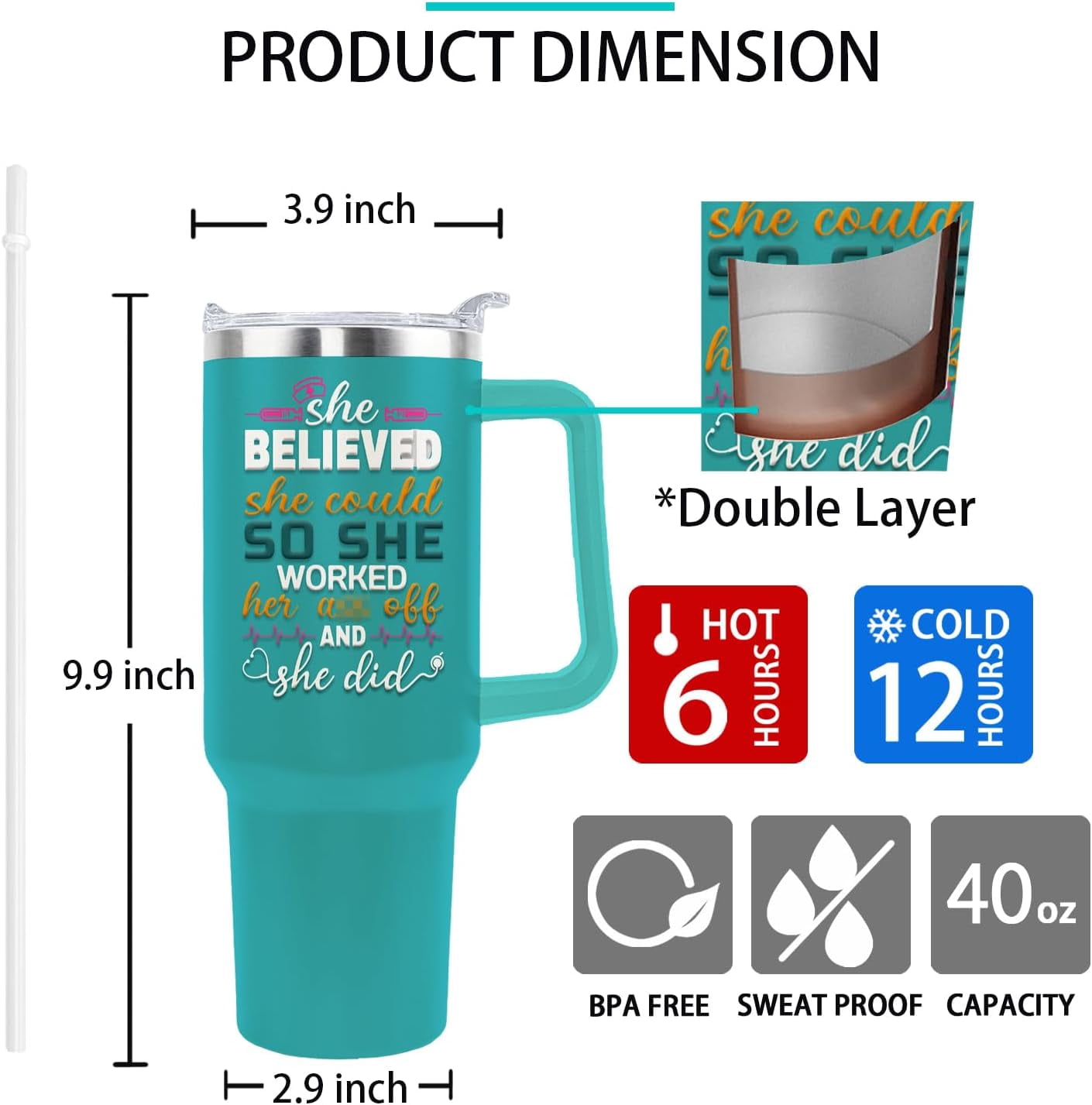 Nurse Gifts for Women Nurse Tumbler Nurse Coffee Mug Cup with Lid and Straw - 40 Oz Stainless Steel Insulated Water Bottle - Gifts for Practitioner Nurse Nursing Student Men Women