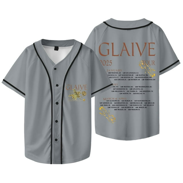Glaive 2025 Tournée Date Merch Veste de Baseball Tee Cosplay Unisexe Col en V Manches Courtes T-Shirts