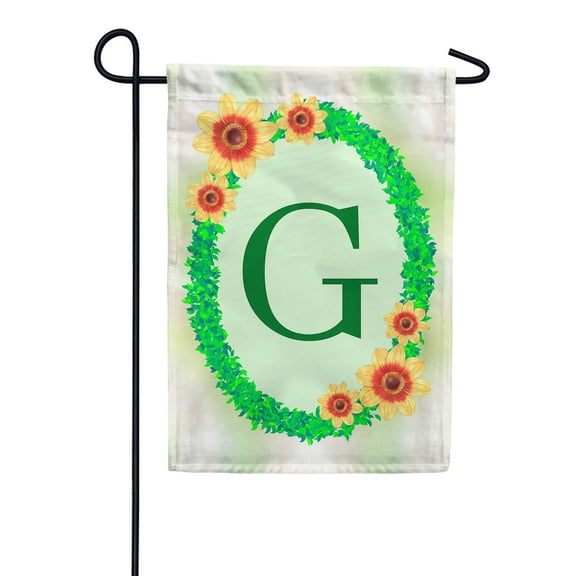 America Forever Spring Monogram Garden Flag Letter G 12.5 x 18 inches Double Sided Vertical Outdoor, Yard, Lawn, Beautiful Flowers, Green Ivy, Floral Wreath, Summer Flower Garden Flag