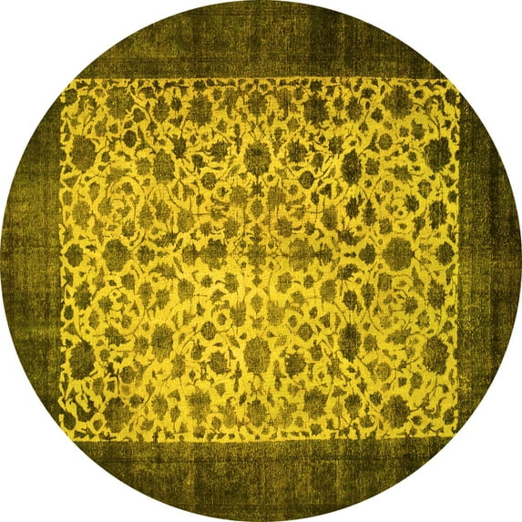 Ahgly Company Machine Washable Indoor Round Persian Yellow Bohemian Area Rugs, 4' Round