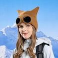 thumbnail image 5 of Xfvqtps Womens Beanie with Glasses Cute Cat Ear Knitted Crochet Solid Color Thickened Stretch Windproof Coldproof Skiing Outdoor Warm Winter Hat Coffee, 5 of 9