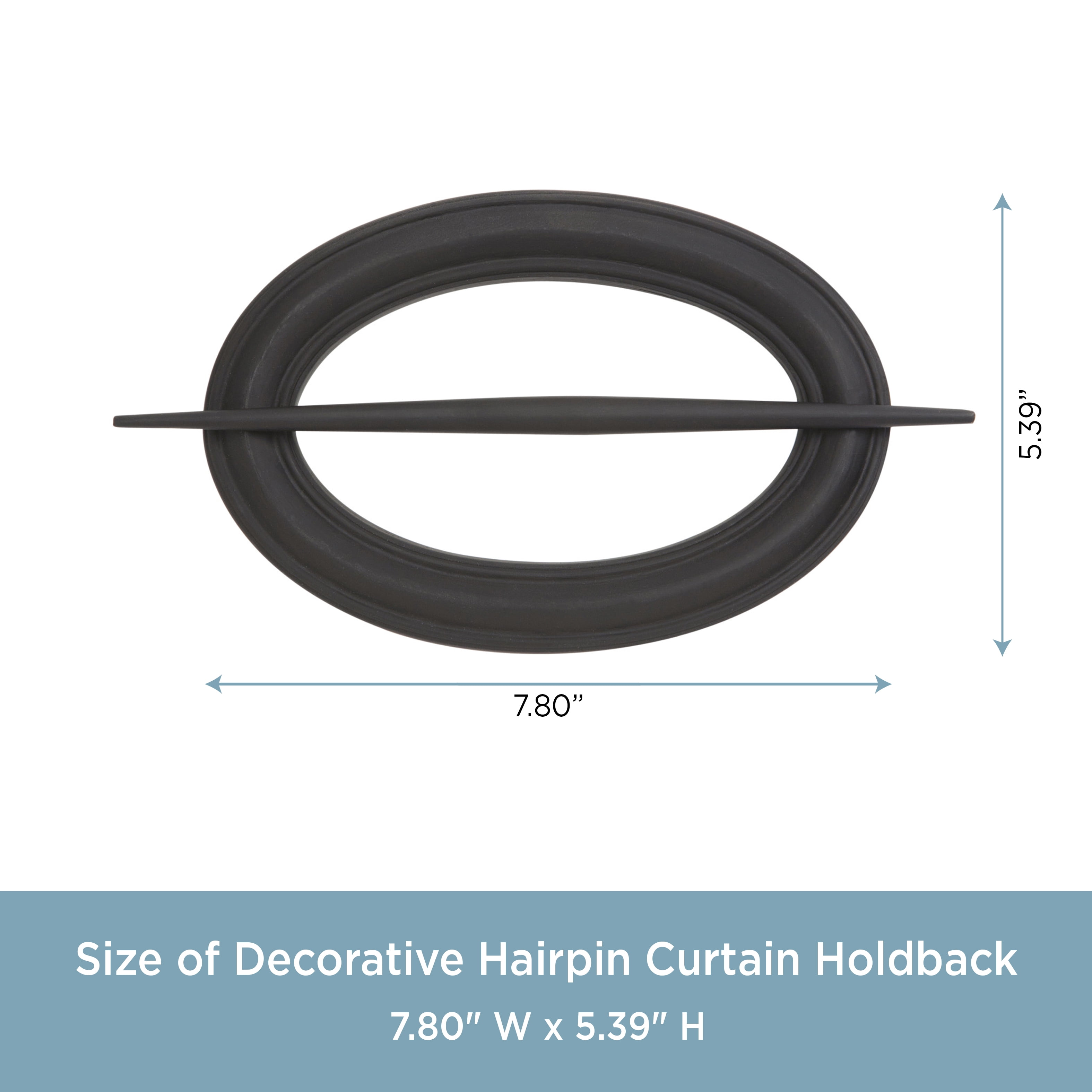 Kenney Decorative Modern Single Hairpin Holdback for Curtains and Drapes, Black