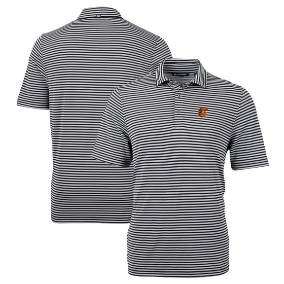Men's Cutter & Buck Black Baltimore Orioles Big & Tall Virtue Eco Pique Stripe Recycled DryTec Polo