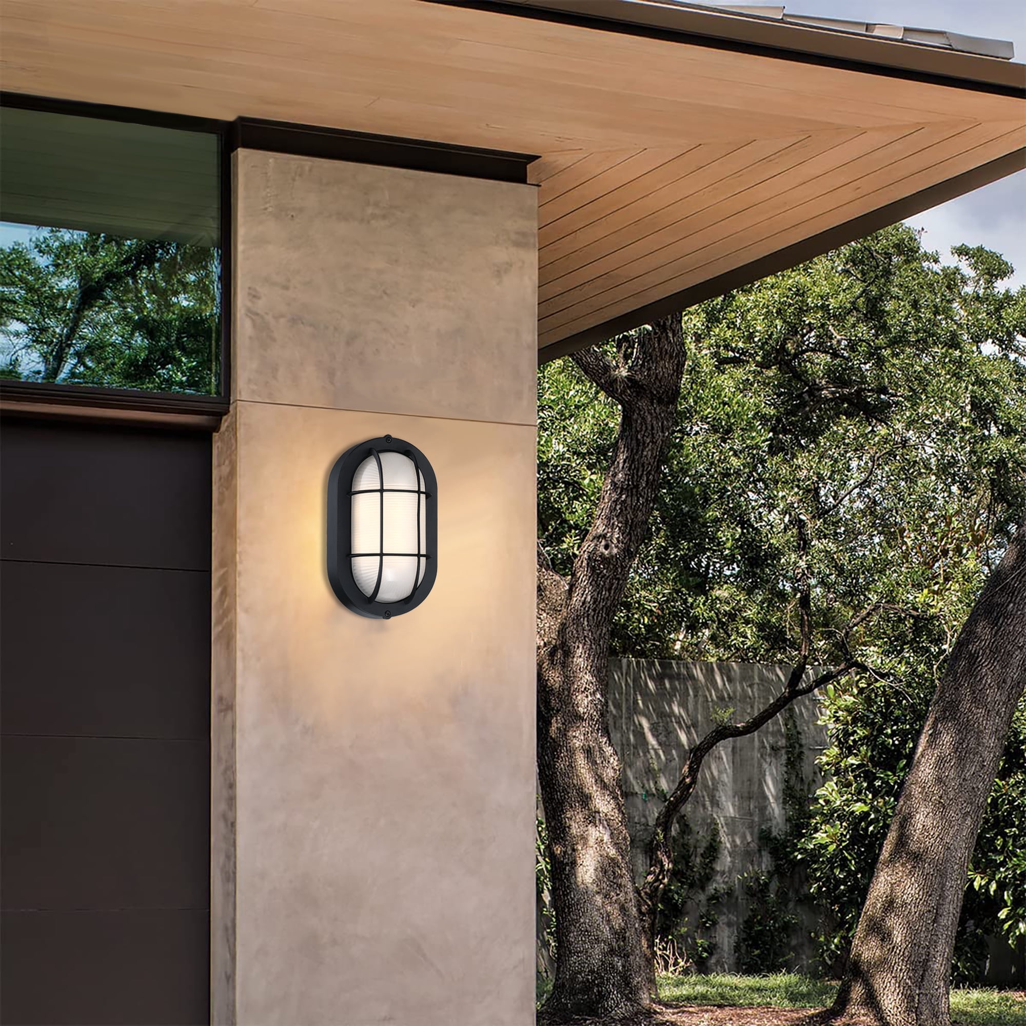 Industrial LED Outdoor Light Fixture Wall Mount with Ellipse Frosted Glass Shade, Dimmable, 3000K, 450 Lumens