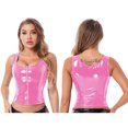 thumbnail image 3 of Chaleco de cuello alto de charol para mujer, chaqueta sin mangas con cremallera a la moda, atuendo para festivales, ropa de club con aspecto mojado, disfraz, 3 of 5