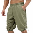 thumbnail image 3 of Men Casual Loose Linen Drawstring Pants Joggers Trousers Elastic Waist Straight Leg Cropped Pockets Lightweight Breathable Quick Dry Beach Vacation Summer Travel Outdoor Hiking, 3 of 9