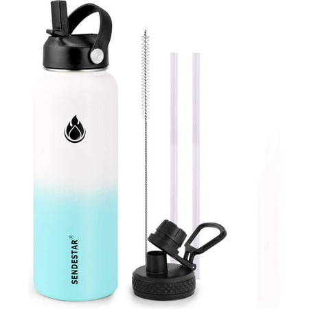 

SENDESTAR Stainless Steel Water Bottle-12oz 24oz 40oz or 64oz with New Straw Lid or Spout Lid Keeps Liquids Hot or Cold with Double Wall Vacuum Insulated Bottle (64 oz-Black)