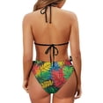 thumbnail image 6 of chaqlin Women's Colorful Tropical Palm Leaf Halter Bikini Set - Two Piece Triangle Swimsuit with Tie Side, Quick Dry for Beach & Vacation, 6 of 9
