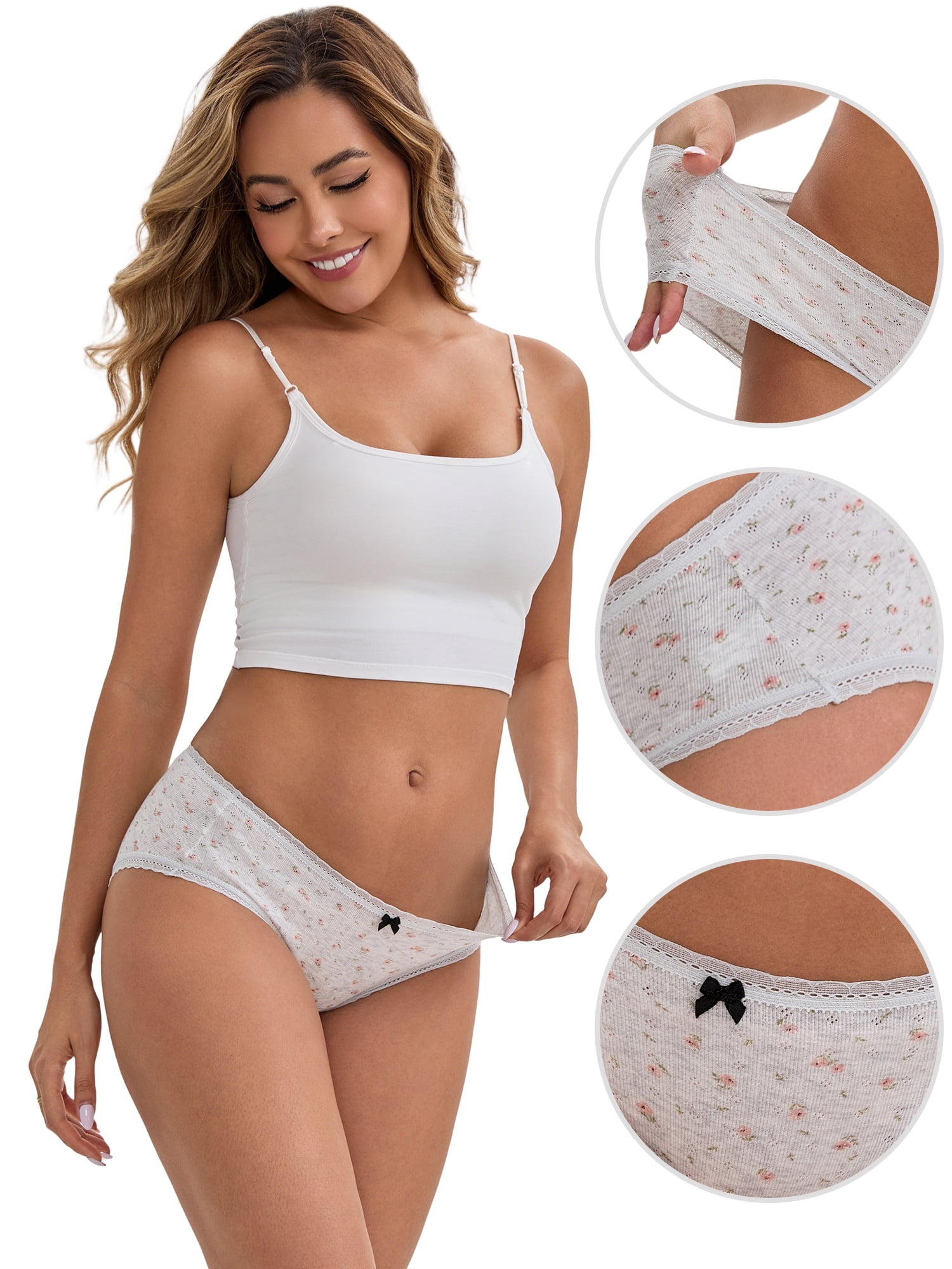 DARING DIVA Women's Floral Low Waisted Full Coverage Cotton Briefs L Light Gray