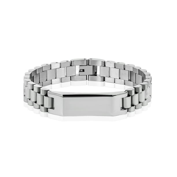 JeenMata Pulsera de identificación de plata pulida para hombre - Joyería elegante y moderna entrelazada