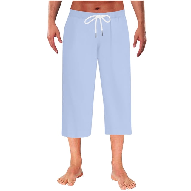 Lovzfmll Men's Solid Color Sleep Shorts, 7-Inch Inseam, Straight-Leg, Elastic Waist, Pockets for Simple Comfort Light Blue, 2XL