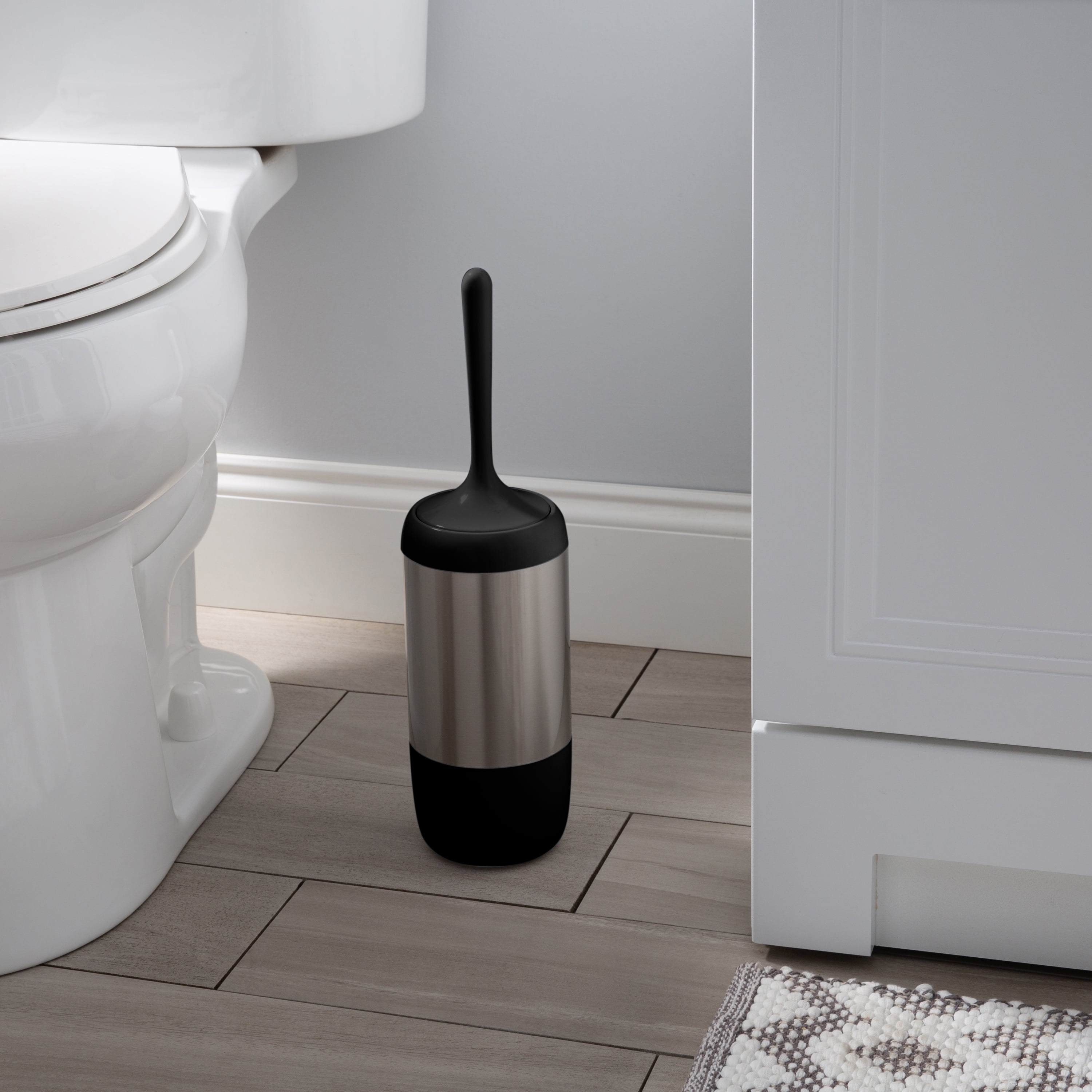 Bath Bliss Smooth Matte Stainless Steel Toilet Brush & Holder in Black