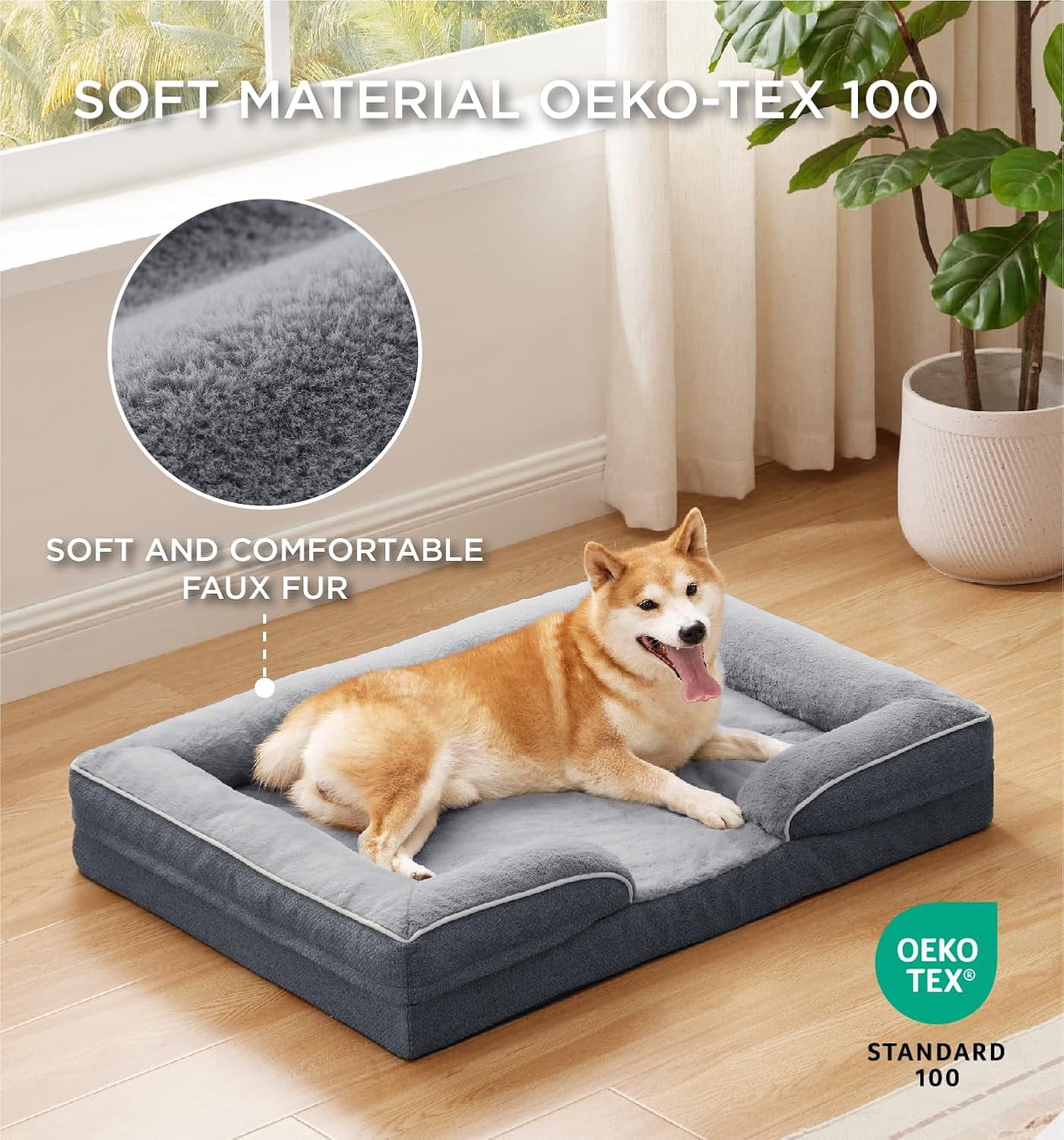 Orthopedic Dog Bed for Medium Large Dogs, Supportive Foam Medium Large Pet Bed Sofa with Washable Removable Cover, Waterproof Dog Couch Bed, Non-Slip Bottom and Egg-Crate Foam, Grey