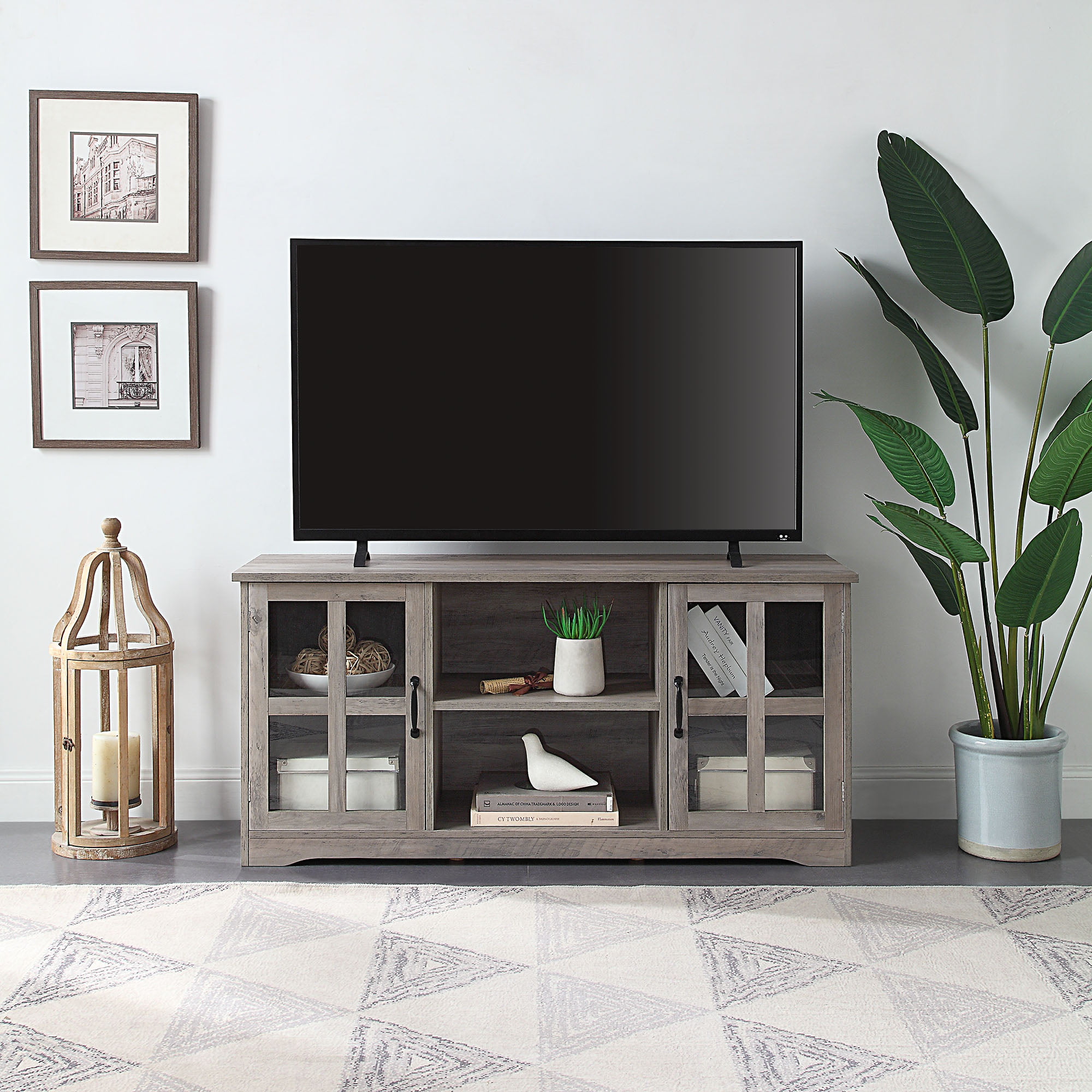 BELLEZE Cori 52 Inch TV Stand Wood And Glass Console For ...