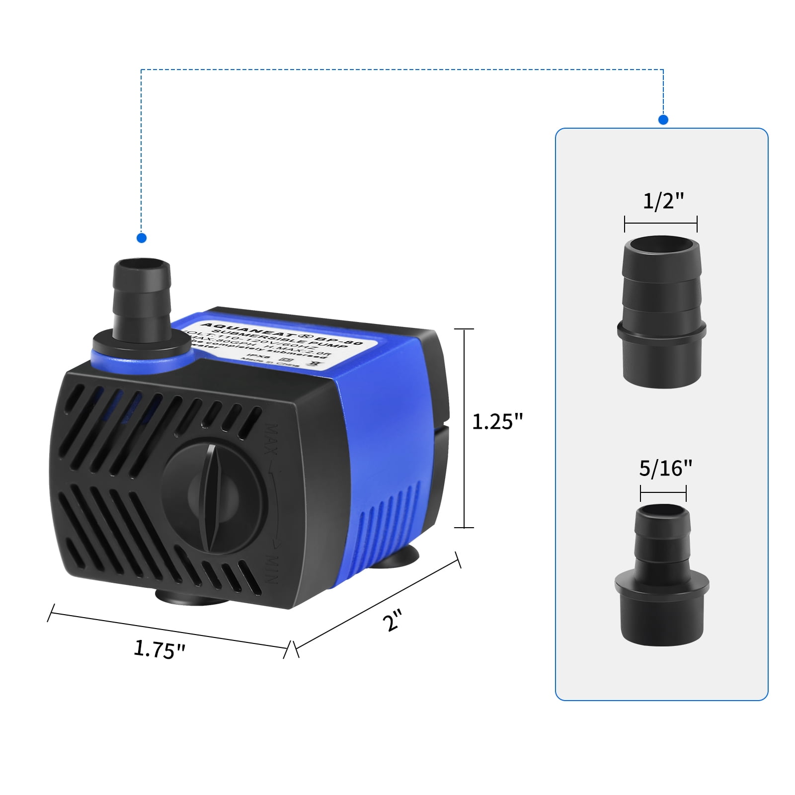 Aquaneat Small Fountain Pump, 80 GPH Mini Submersible Water Pump with 3.3 ft Tubing, for Aquarium Fish Tank, Pet Water Fountain, Water Table, Waterfall