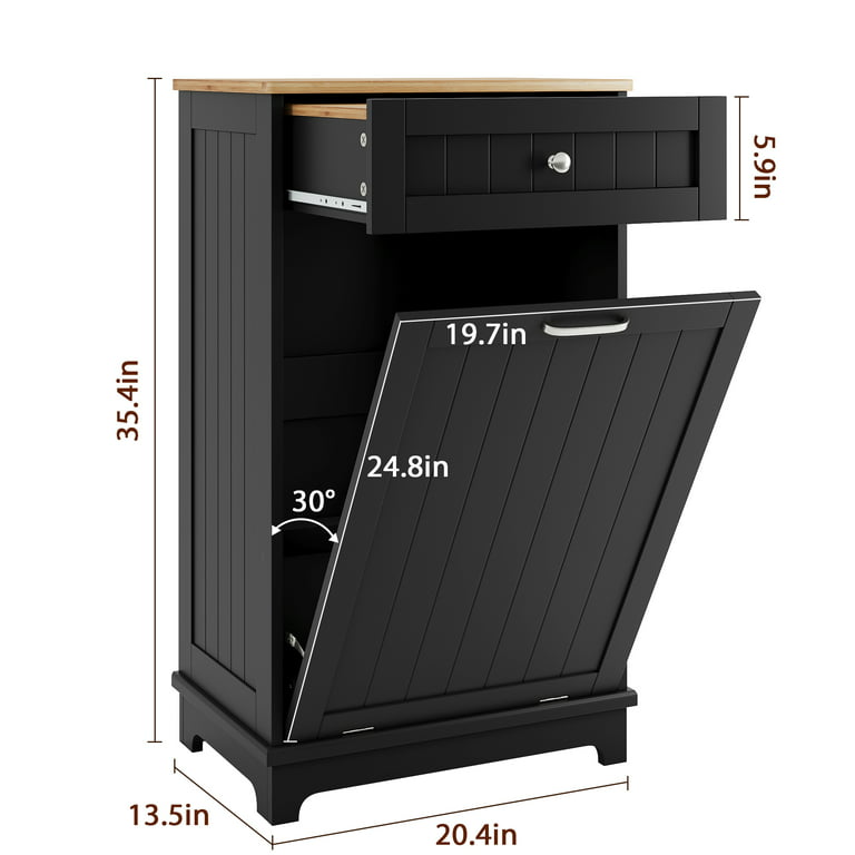 Leeten Kitchen Trash Bin Cabinet, Wooden Trash Cans Double Tilt Out Trash  Can Cabinet with Drawer, Dirty Clothes Storage Cabinet for Bathroom, Black  