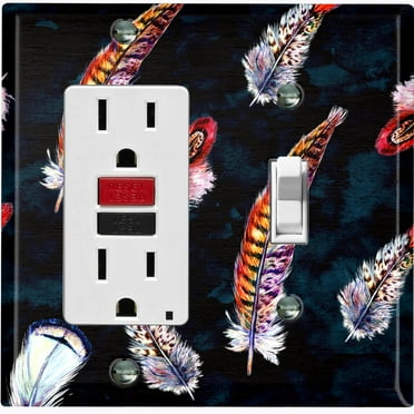 Metal Light Switch Plate Cover Elegant Feather Wallpaper FTH001