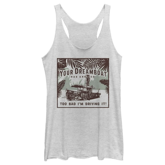 Women's Jungle Cruise Your Dreamboat Has Arrived  Racerback Tank Top White Heather Large